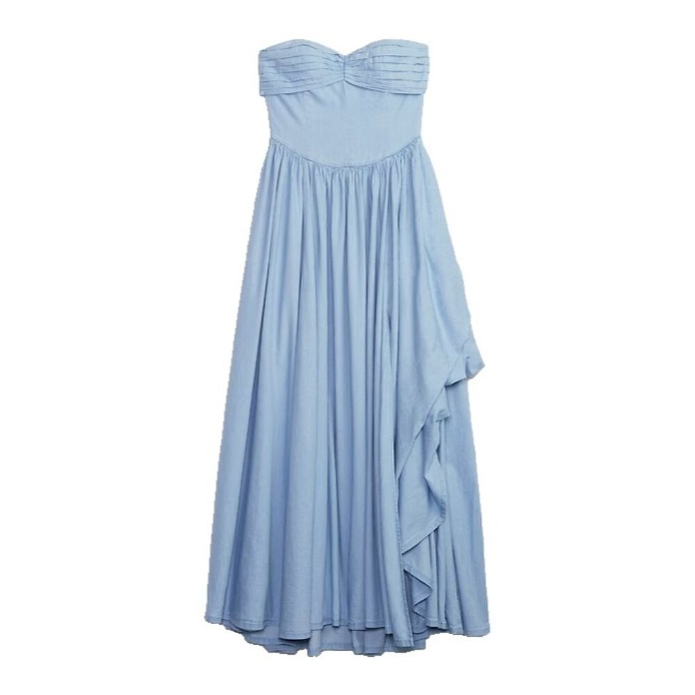 NWT Gap × LoveShackFancy Chambray Corset Maxi in Light Wash Strapless Dress 0
